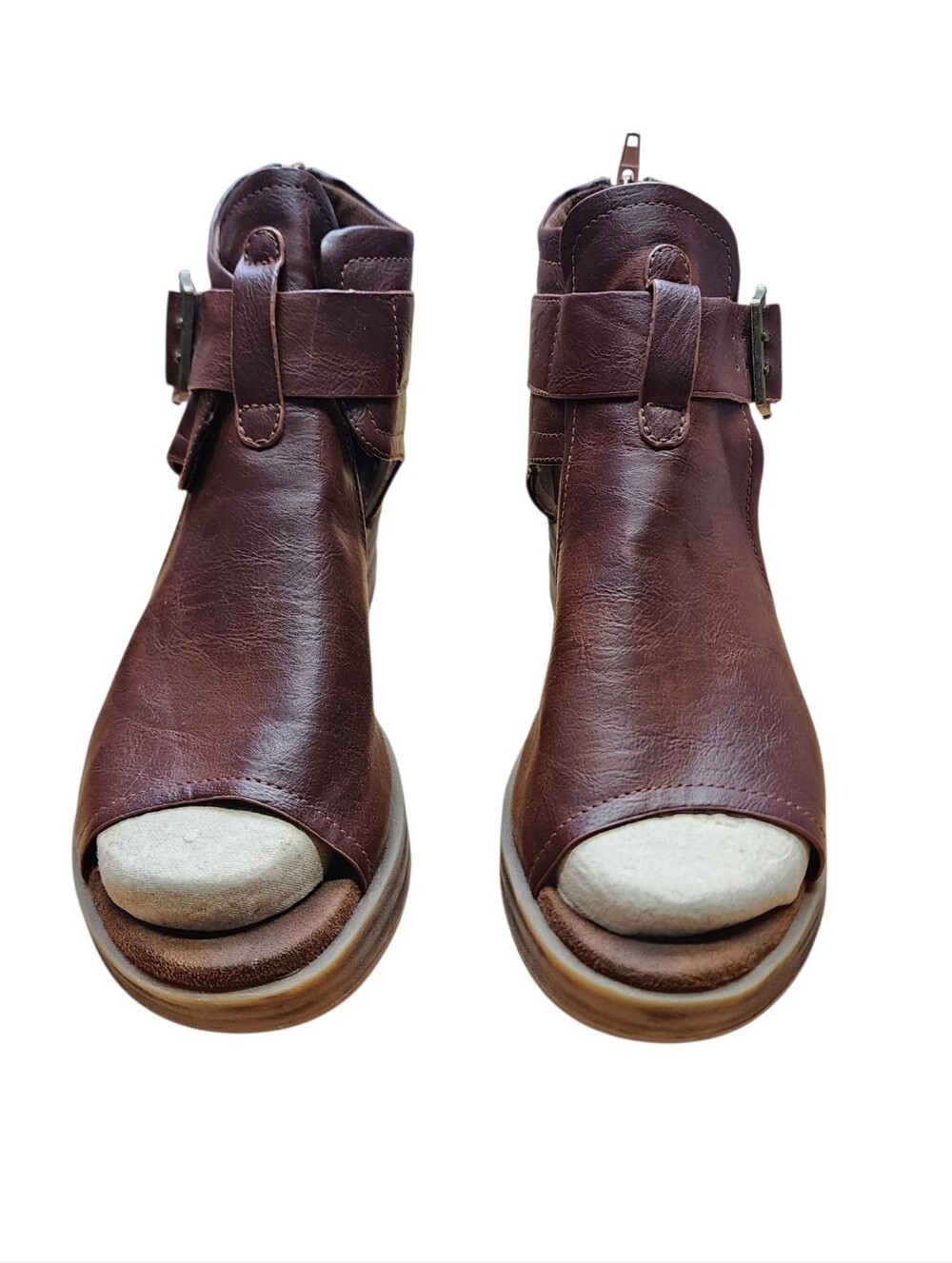Pierre Dumas Brown Leather Platform Wedge Sandals 9 Zip Back Peep Toe - Picture 2 of 5